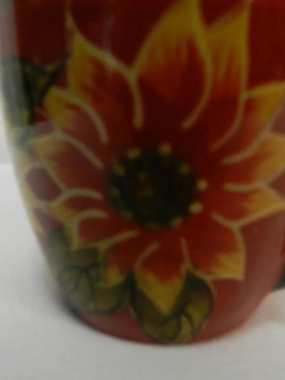 Pier 1 One Sunflower Hand painted Terracotta Mug Cup Set 3 floral Vintage